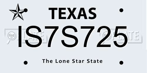 IS7S725 Texas License Plate
