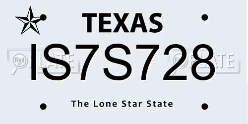 IS7S728 Texas License Plate
