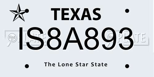 IS8A893 Texas License Plate