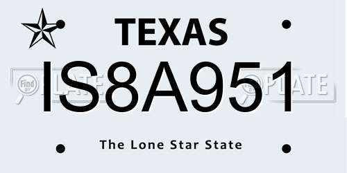 IS8A951 Texas License Plate