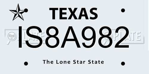 IS8A982 Texas License Plate