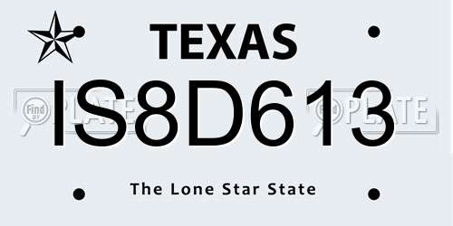 IS8D613 Texas License Plate