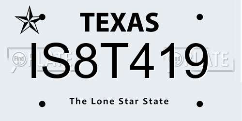 IS8T419 Texas License Plate