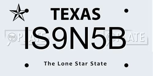IS9N5B Texas License Plate