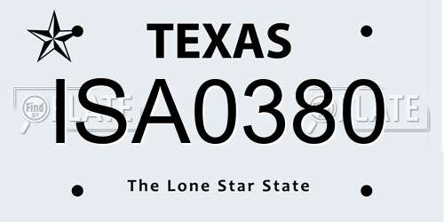ISA0380 Texas License Plate