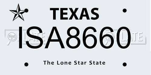 ISA8660 Texas License Plate