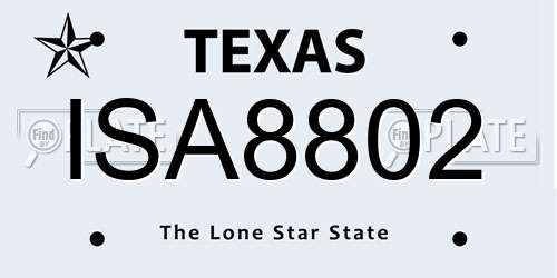 ISA8802 Texas License Plate