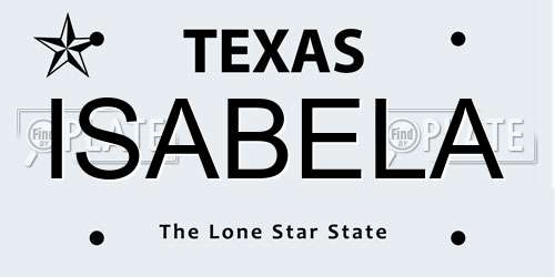 ISABELA Texas License Plate