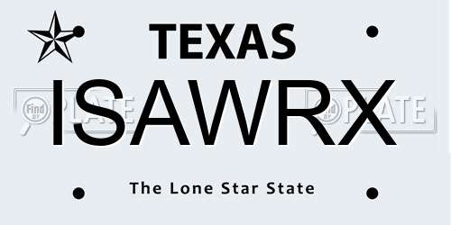 ISAWRX Texas License Plate