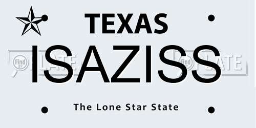 ISAZISS Texas License Plate