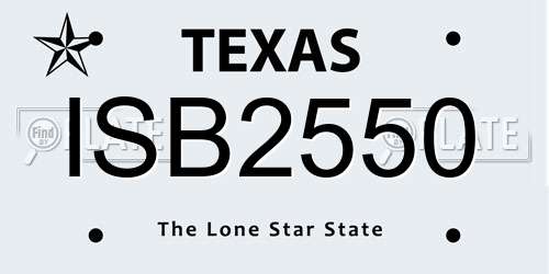 ISB2550 Texas License Plate