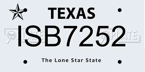 ISB7252 Texas License Plate