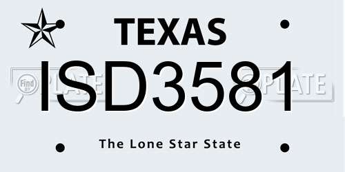 ISD3581 Texas License Plate