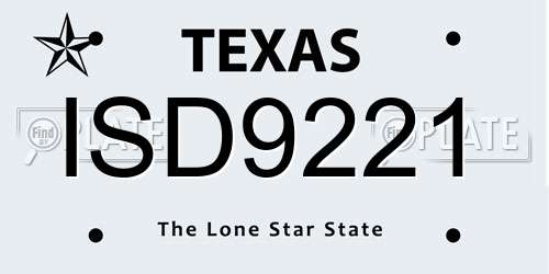 ISD9221 Texas License Plate