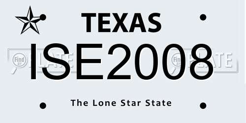 ISE2008 Texas License Plate