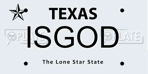 ISGOD Texas License Plate