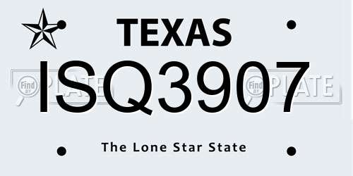 ISQ3907 Texas License Plate
