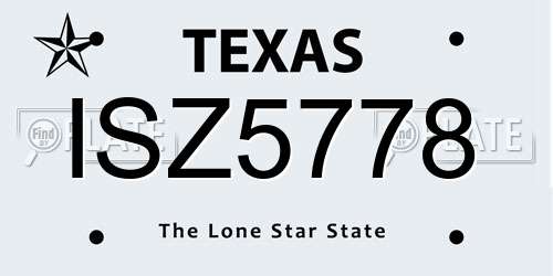 ISZ5778 Texas License Plate