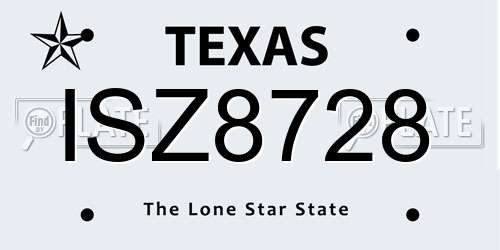 ISZ8728 Texas License Plate