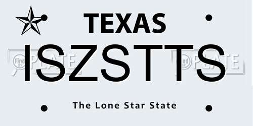 ISZSTTS Texas License Plate