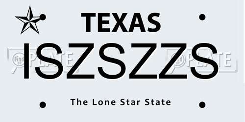ISZSZZS Texas License Plate
