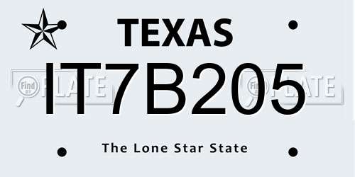 IT7B205 Texas License Plate