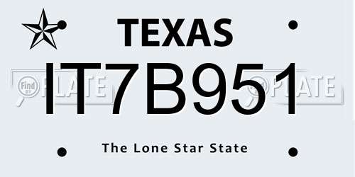 IT7B951 Texas License Plate