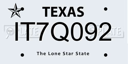 IT7Q092 Texas License Plate