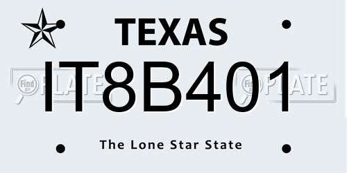 IT8B401 Texas License Plate