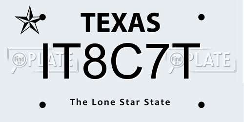 IT8C7T Texas License Plate