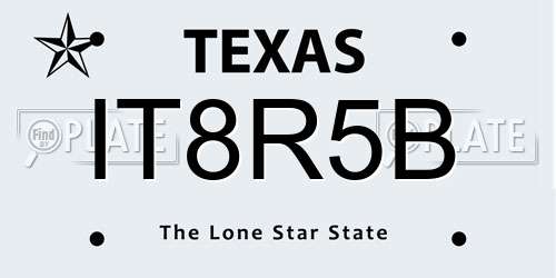 IT8R5B Texas License Plate