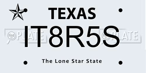 IT8R5S Texas License Plate