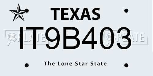 IT9B403 Texas License Plate