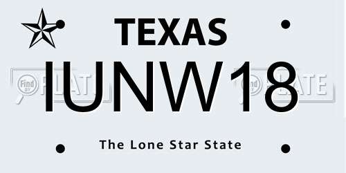 IUNW18 Texas License Plate