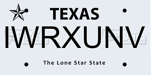 IWRXUNV Texas License Plate