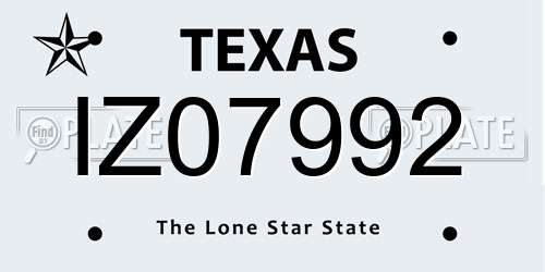 IZ07992 Texas License Plate