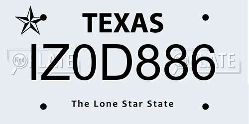IZ0D886 Texas License Plate