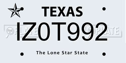 IZ0T992 Texas License Plate