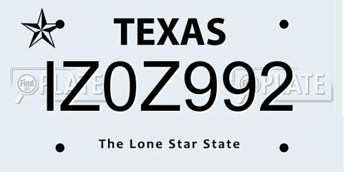 IZ0Z992 Texas License Plate