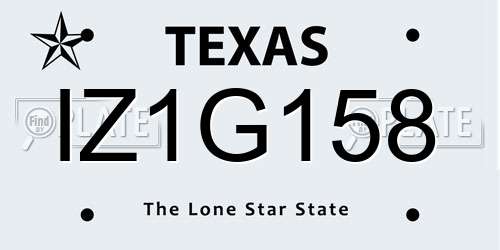 IZ1G158 Texas License Plate