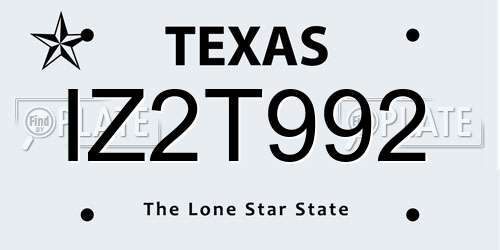 IZ2T992 Texas License Plate