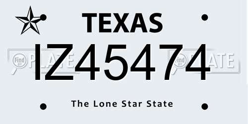 IZ45474 Texas License Plate