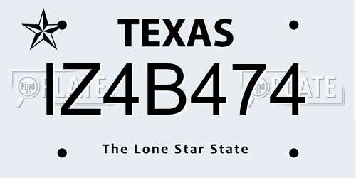 IZ4B474 Texas License Plate