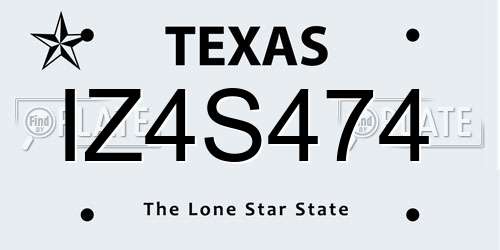 IZ4S474 Texas License Plate