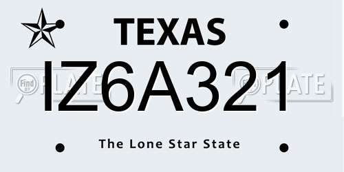 IZ6A321 Texas License Plate