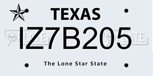 IZ7B205 Texas License Plate