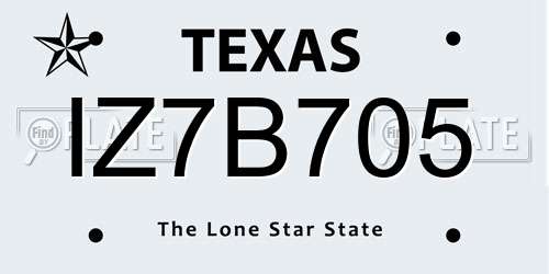 IZ7B705 Texas License Plate