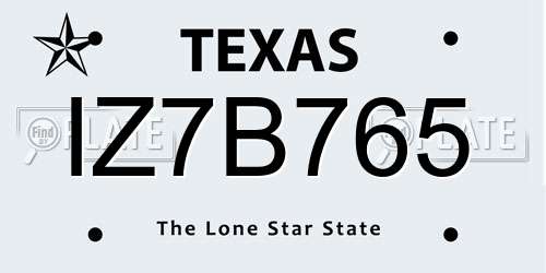 IZ7B765 Texas License Plate