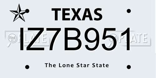 IZ7B951 Texas License Plate