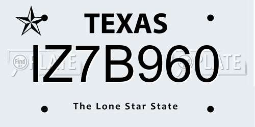 IZ7B960 Texas License Plate